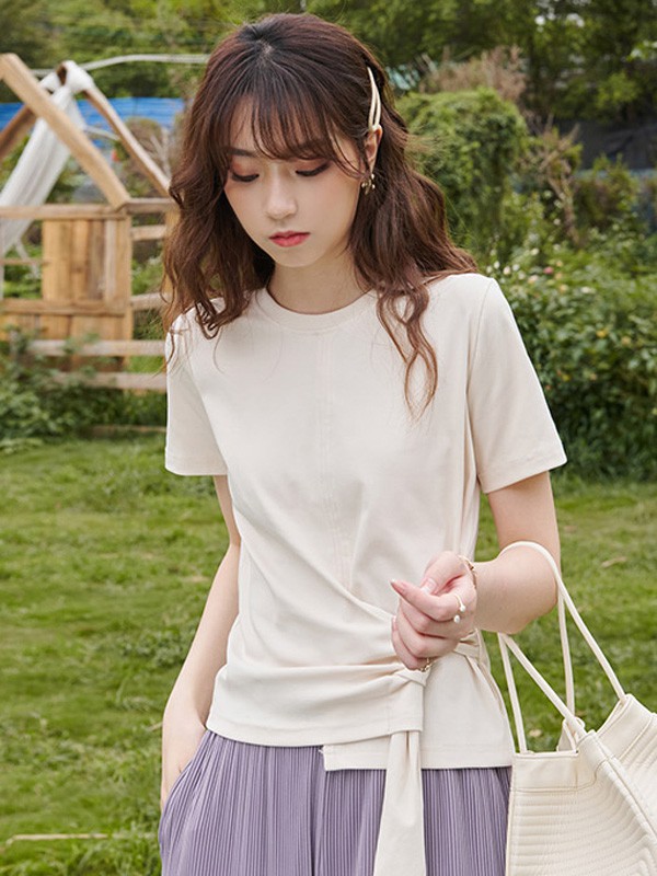 谜秀2021春夏季白色不对称T恤