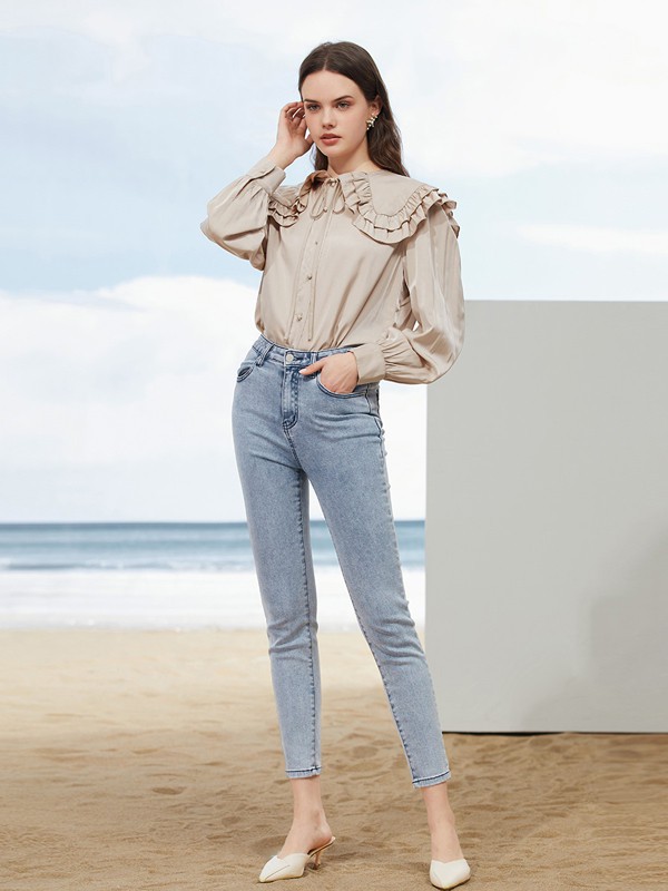 Vougeek2021春夏季棕色纯色衬衫