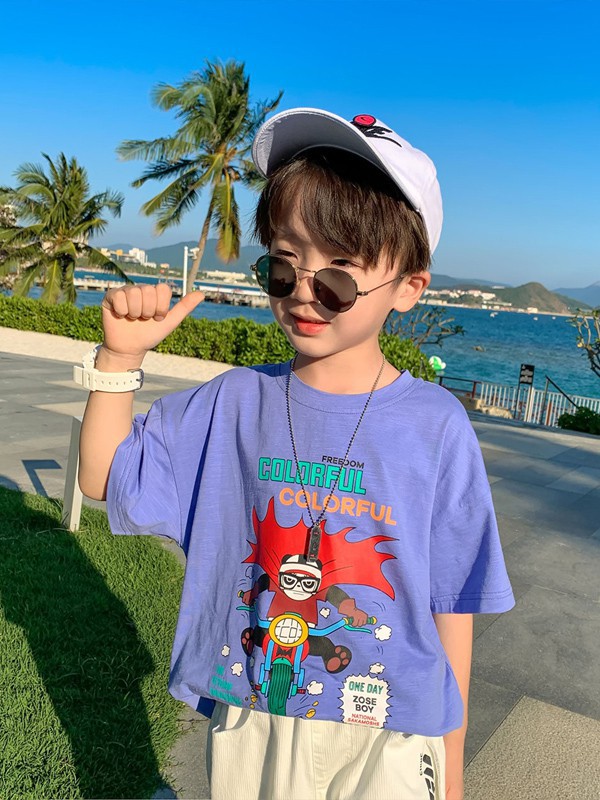 左西2021春夏季紫色印花T恤