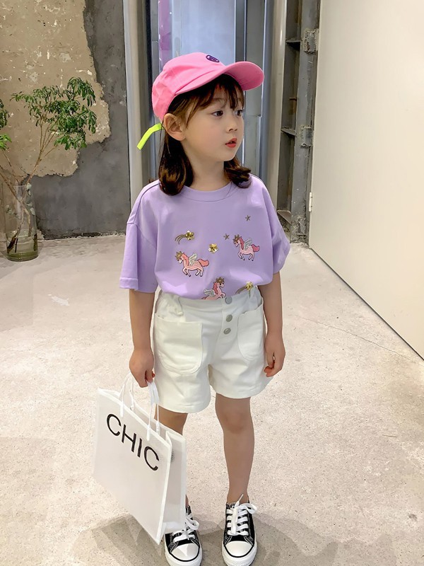 左西2021春夏季紫色印花T恤