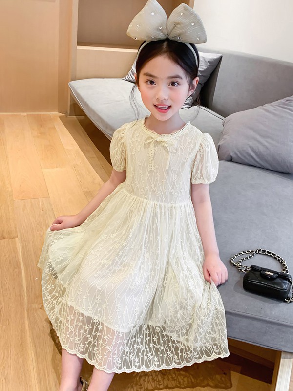 左西2021春夏季米色纱网连衣裙