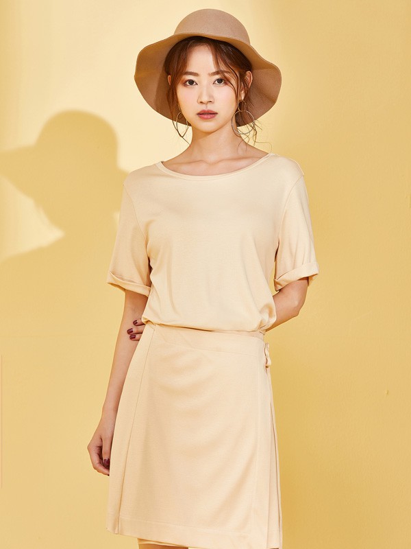 SC女装2021春夏季黄色纯色T恤