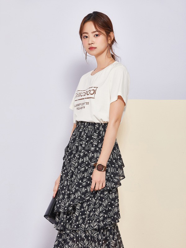 SC女装2021春夏季白色印花T恤