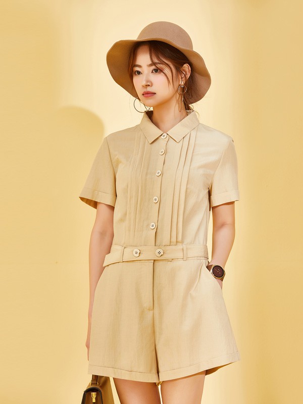 SC女装2021春夏季黄色纯色连体裤