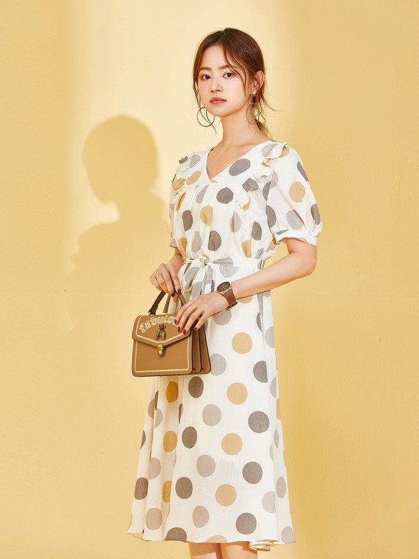 SC女装2021春夏季白色波点连衣裙