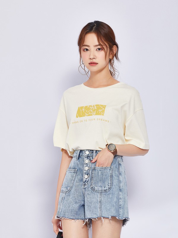 SC女装2021春夏季黄色印花T恤