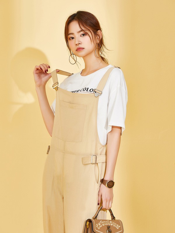 SC女装2021春夏季黄色纯色背带裤