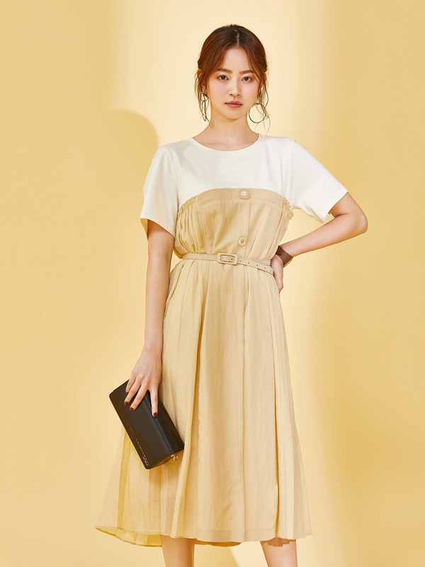 SC女装2021春夏季拼色拼接连衣裙