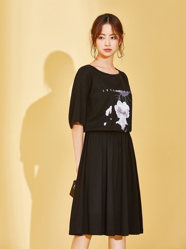 SC女装2021春夏季黑色印花T恤