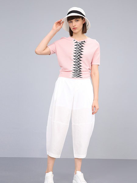 卡汶2021春夏季粉色印花T恤