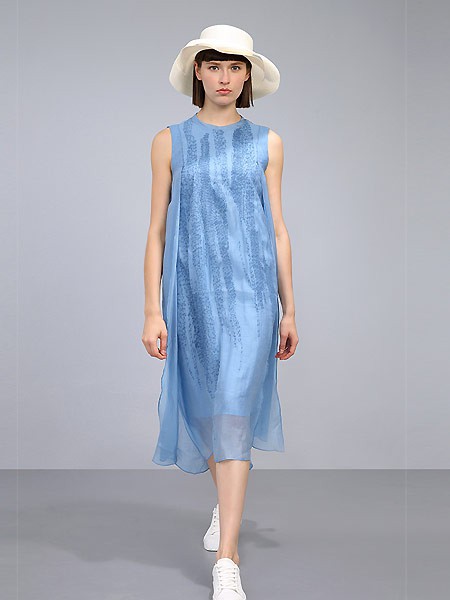 卡汶2021春夏季浅蓝色印花连衣裙