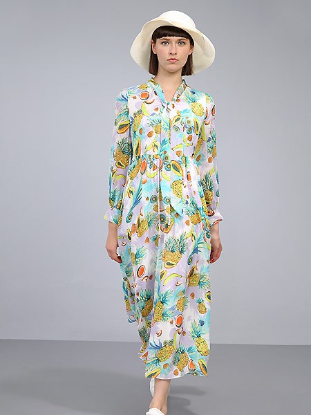 卡汶2021春夏季白色印花连衣裙