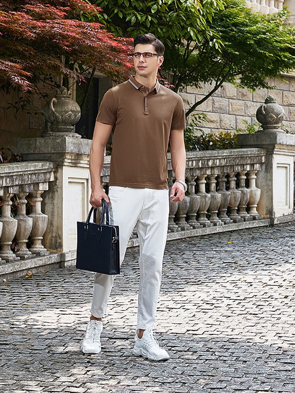 爱迪丹顿2021春夏季棕色纯色polo衫