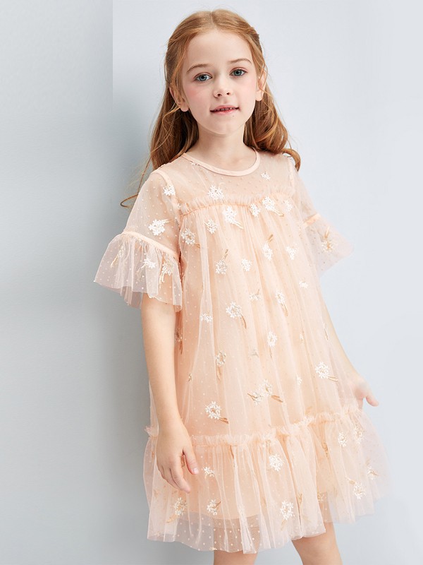 笛莎2021春夏季黄色提花连衣裙