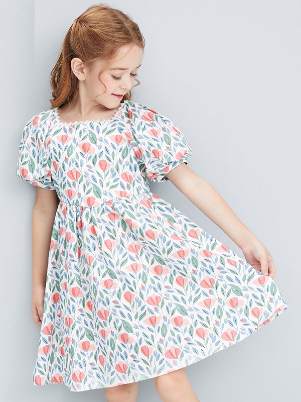 笛莎2021春夏季白色碎花连衣裙