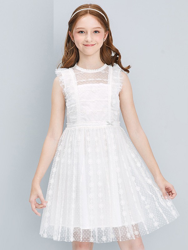 笛莎2021春夏季白色纱网连衣裙