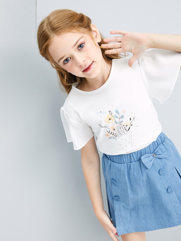 笛莎2021春夏季白色印花T恤