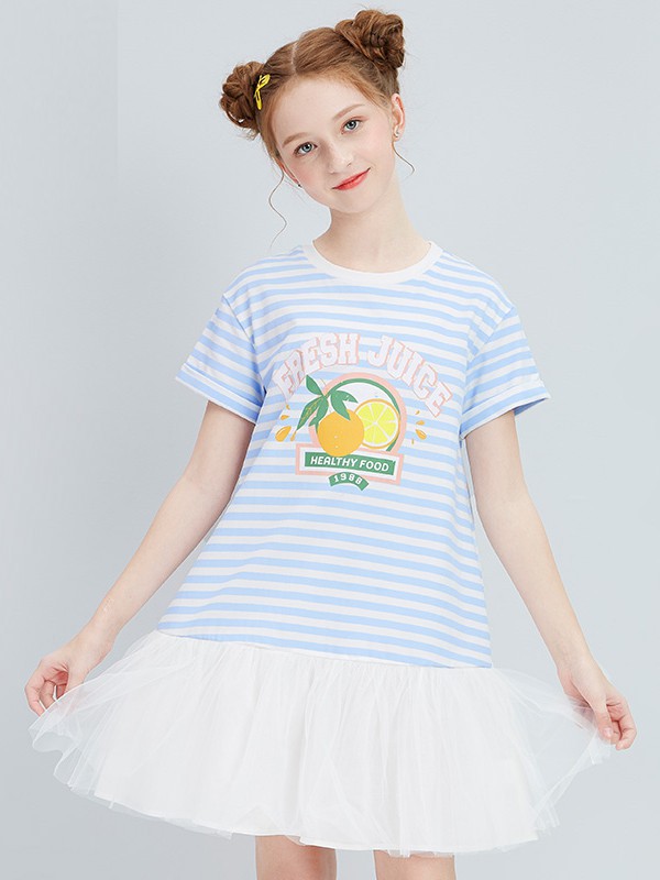 笛莎2021春夏季白色条纹连衣裙