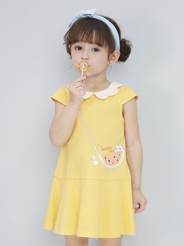 笛莎2021春夏季黑色荷叶边连衣裙