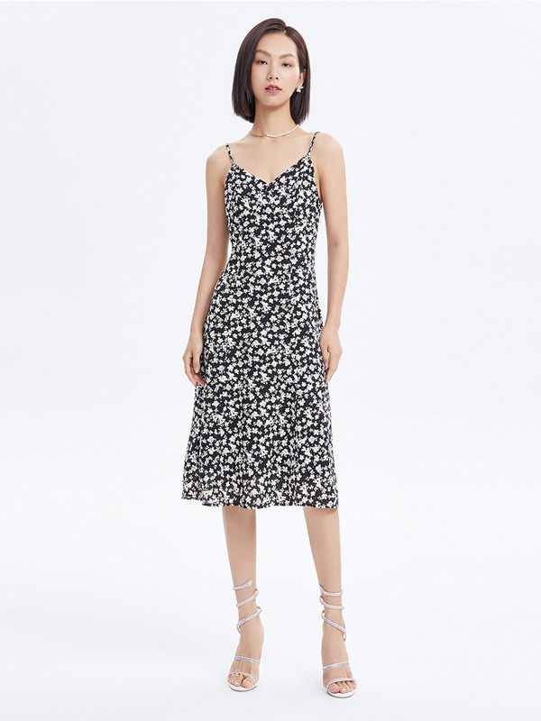 FivePlus女装2021春夏季黑色波点吊带裙