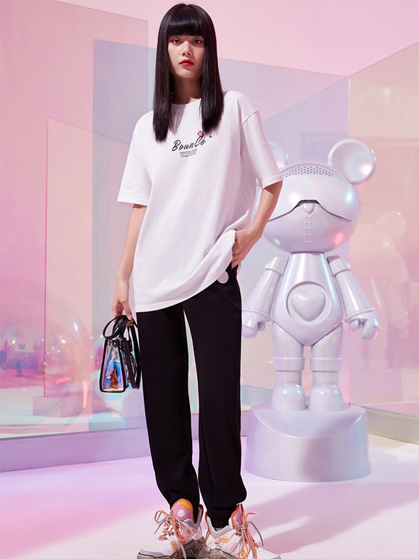 FivePlus女装2021春夏季白色印花T恤