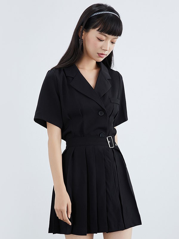 gcrues2021春夏季黑色收腰连衣裙