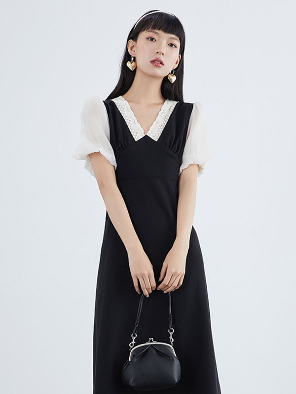 gcrues2021春夏季黑色纯色连衣裙