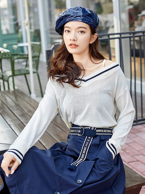 伊纳芙2021春夏季白色纯色针织衫