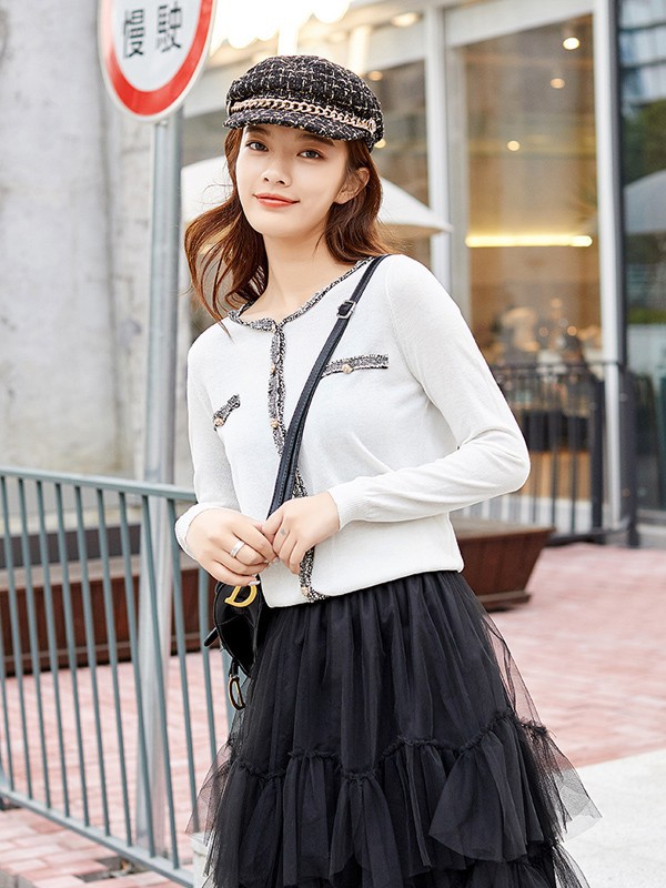 伊纳芙女装2021春夏季黑色纱网半身裙