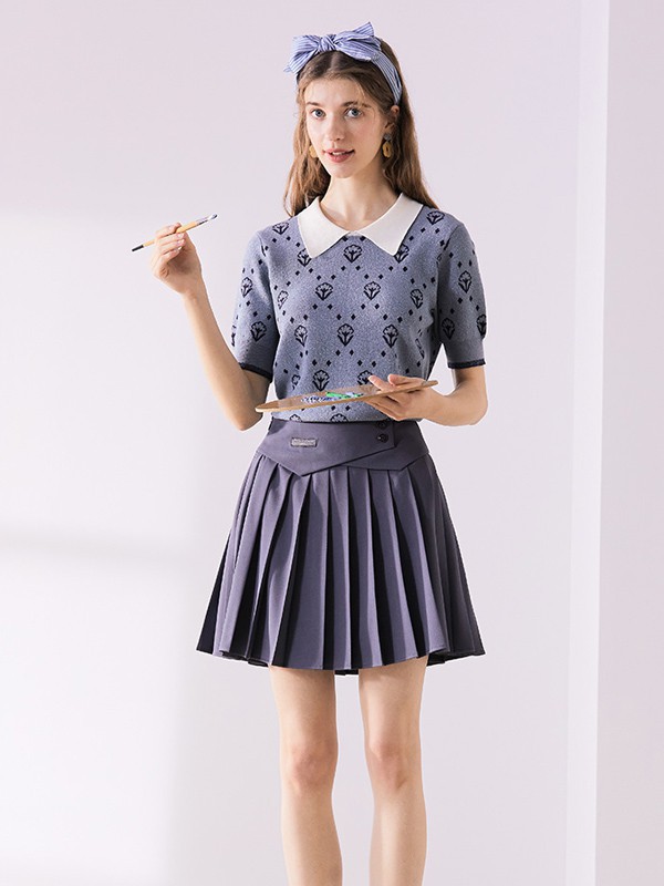 pit2021春夏季灰色纯色百褶裙