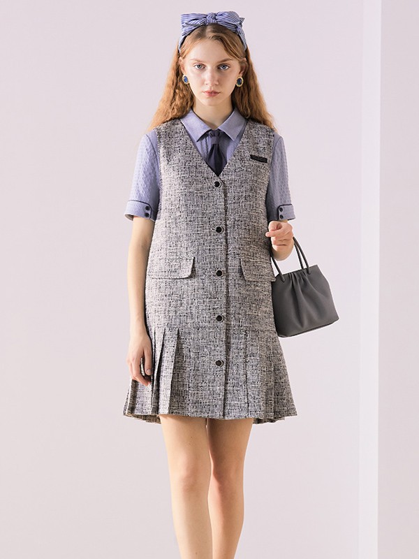 pit2021春夏季灰色纯色连衣裙