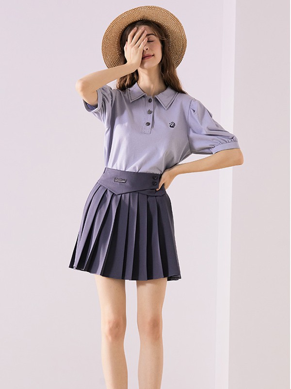 pit女装2021春夏季紫色印花polo衫