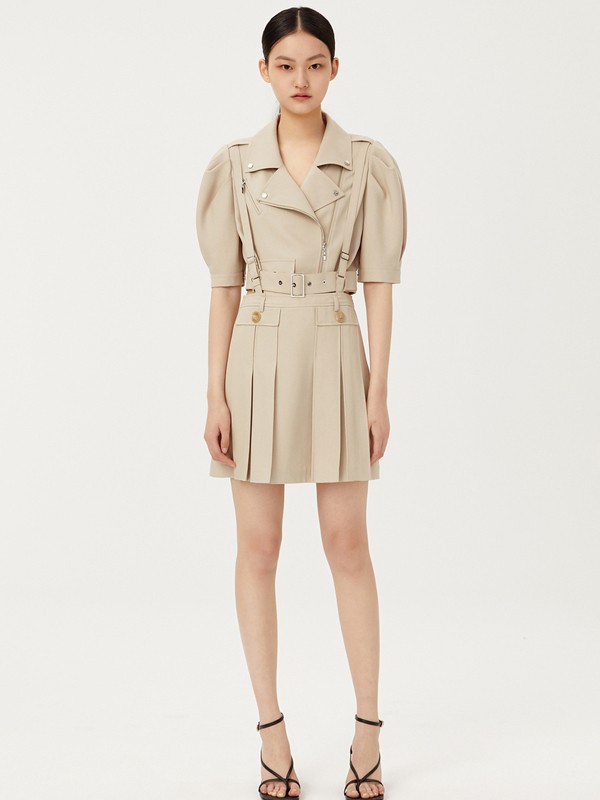 荷高2021春夏季卡其色纯色连衣裙