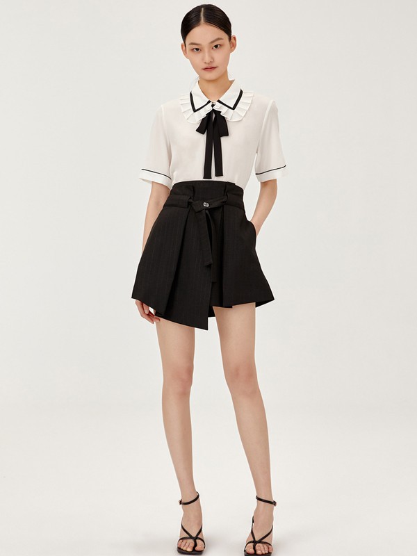 荷高2021春夏季黑色不对称短裤