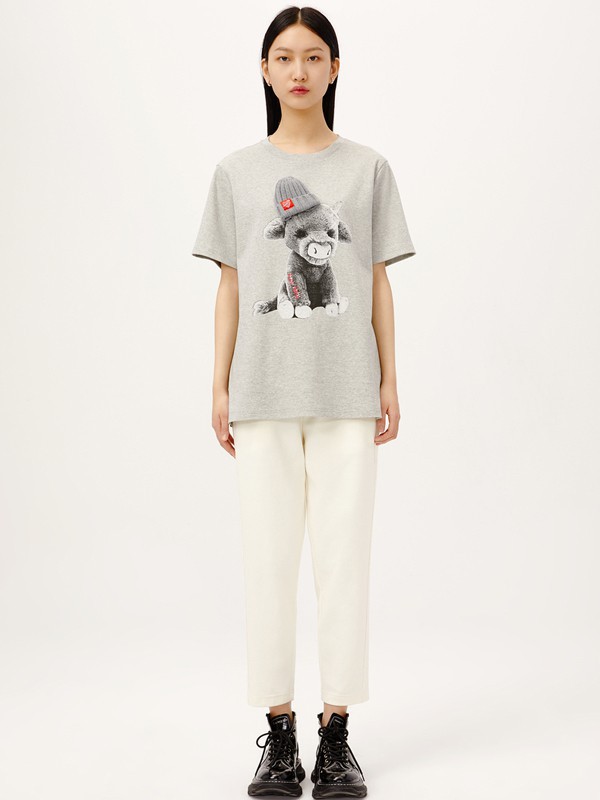 荷高2021春夏季灰色印花T恤