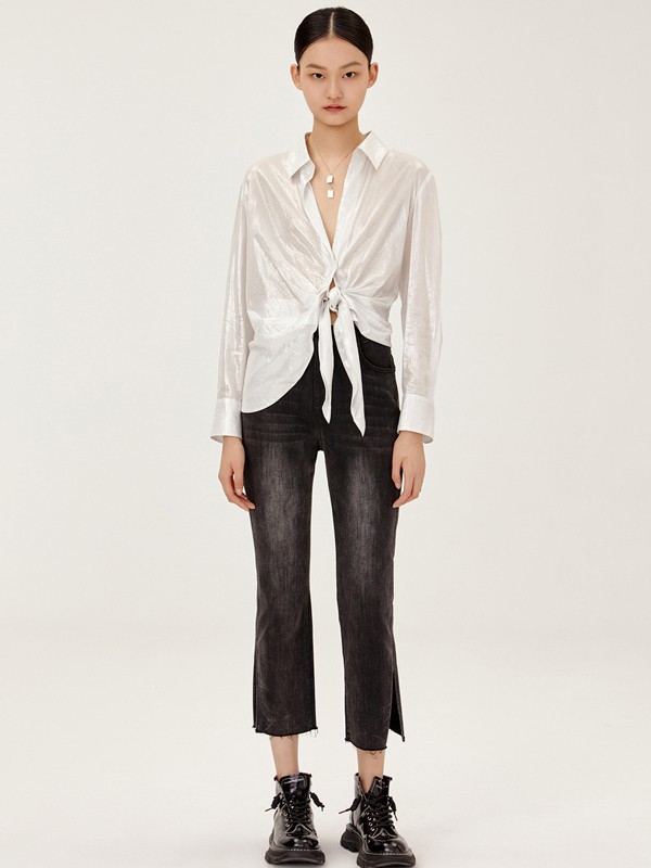 荷高2021春夏季白色纯色衬衫