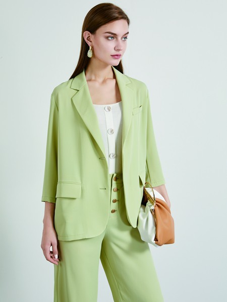 简约风情2021春夏季绿色纯色西装