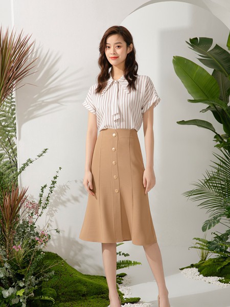 曼保睐女装2021春夏季棕色纯色半身裙