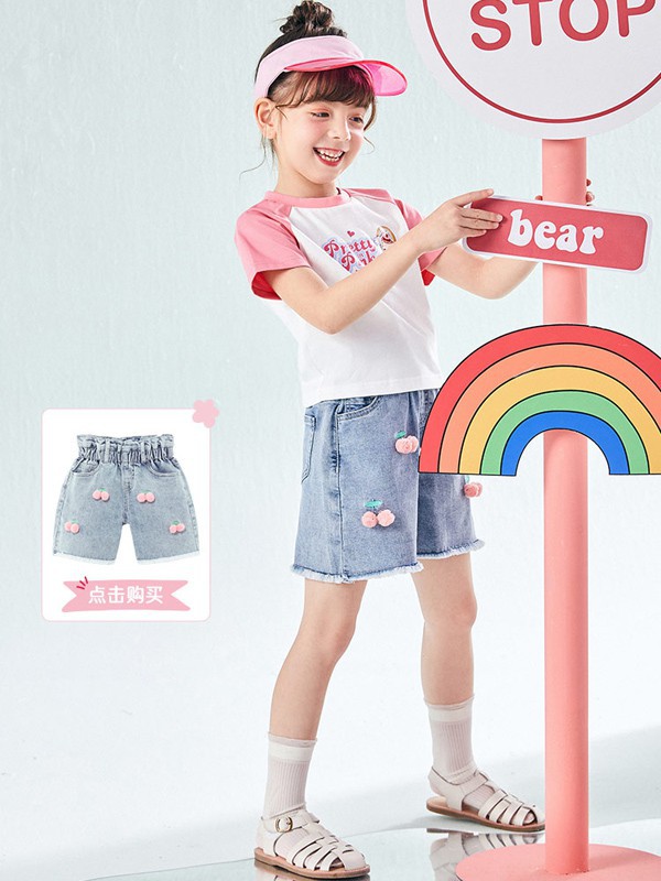 MiniPeace2021春夏季浅蓝色纯色短裤