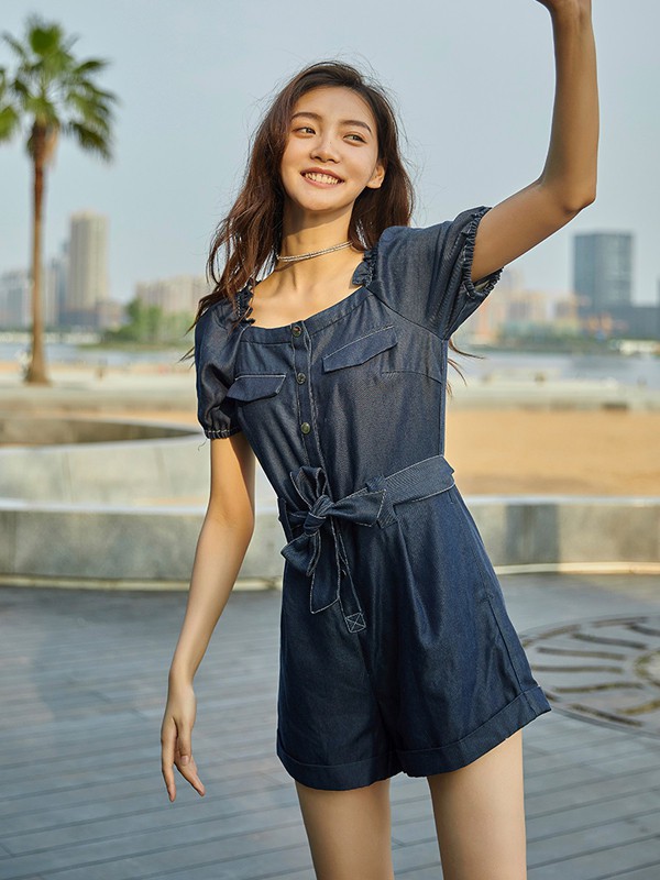 樱内女装2021春夏季藏蓝色纯色连体裤