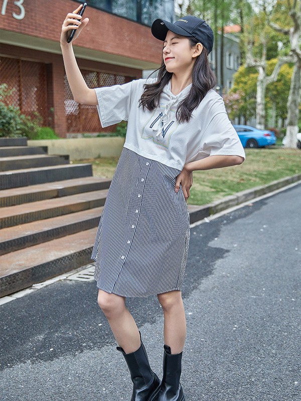 樱内女装2021春夏季拼色印花卫衣裙