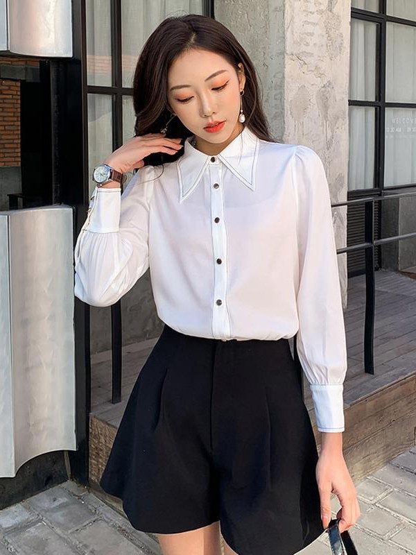 天使韩城2021春夏季白色纯色衬衫