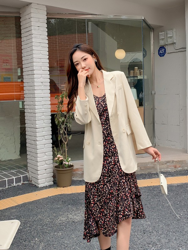 天使韩城女装2021春夏季棕色波点吊带裙