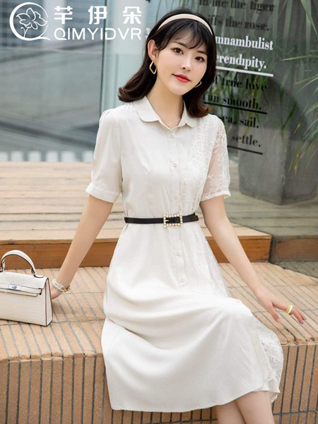 芊伊朵2021春夏季白色纯色连衣裙