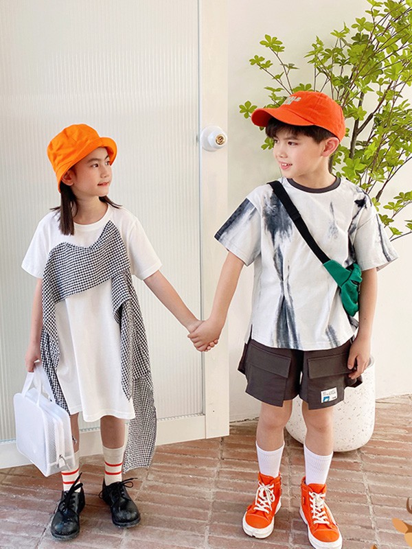 因否童装2021春夏季白色印花连衣裙