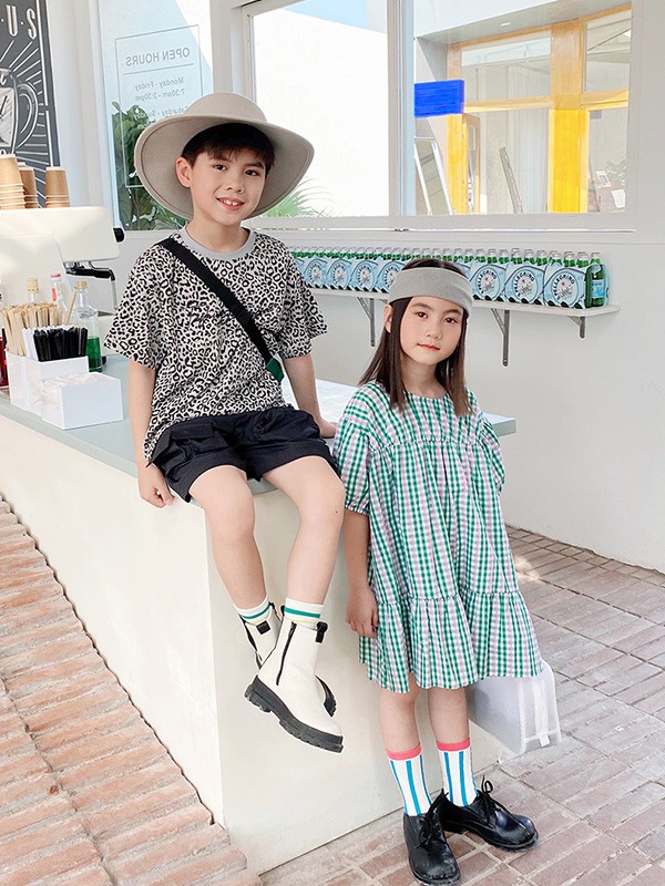 因否童装2021春夏季绿色波点连衣裙