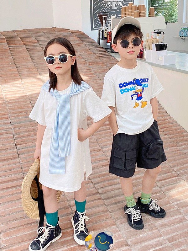 因否童装2021春夏季白色纯色连衣裙