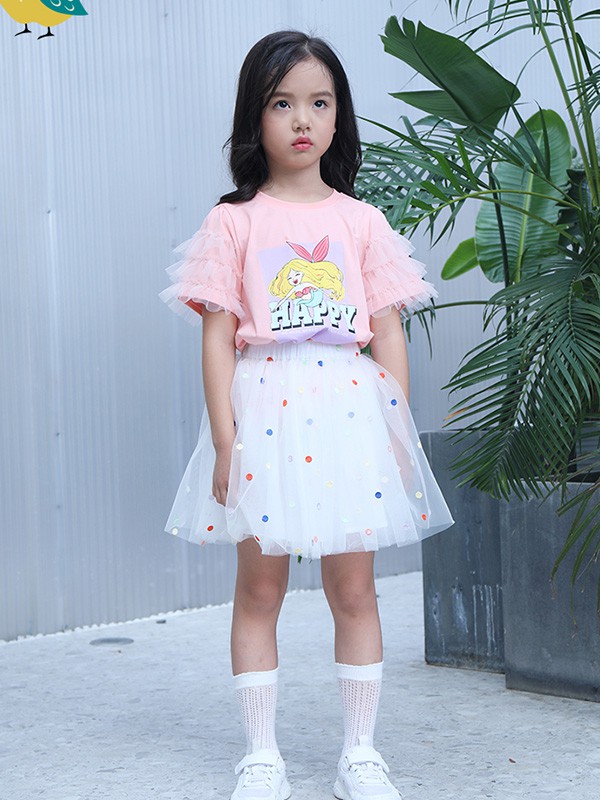 因否童装2021春夏季粉色印花T恤