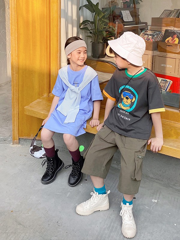 因否童装2021春夏季紫色印花连衣裙