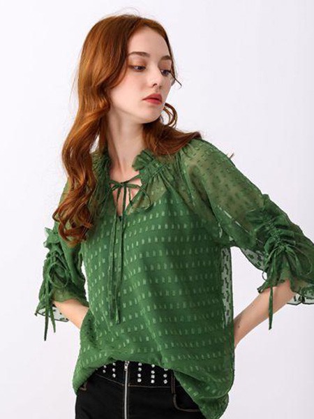 尚来2021春夏季绿色提花上衣